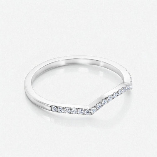 925 Silver CZ Chevron Band – Dainty Pavé V Shaped Stacking Wedding Anniversary Ring