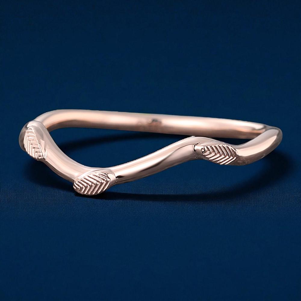 925 Silver  Leaf Band – Dainty Nature Inspired Stacking Chevron Wedding Ring