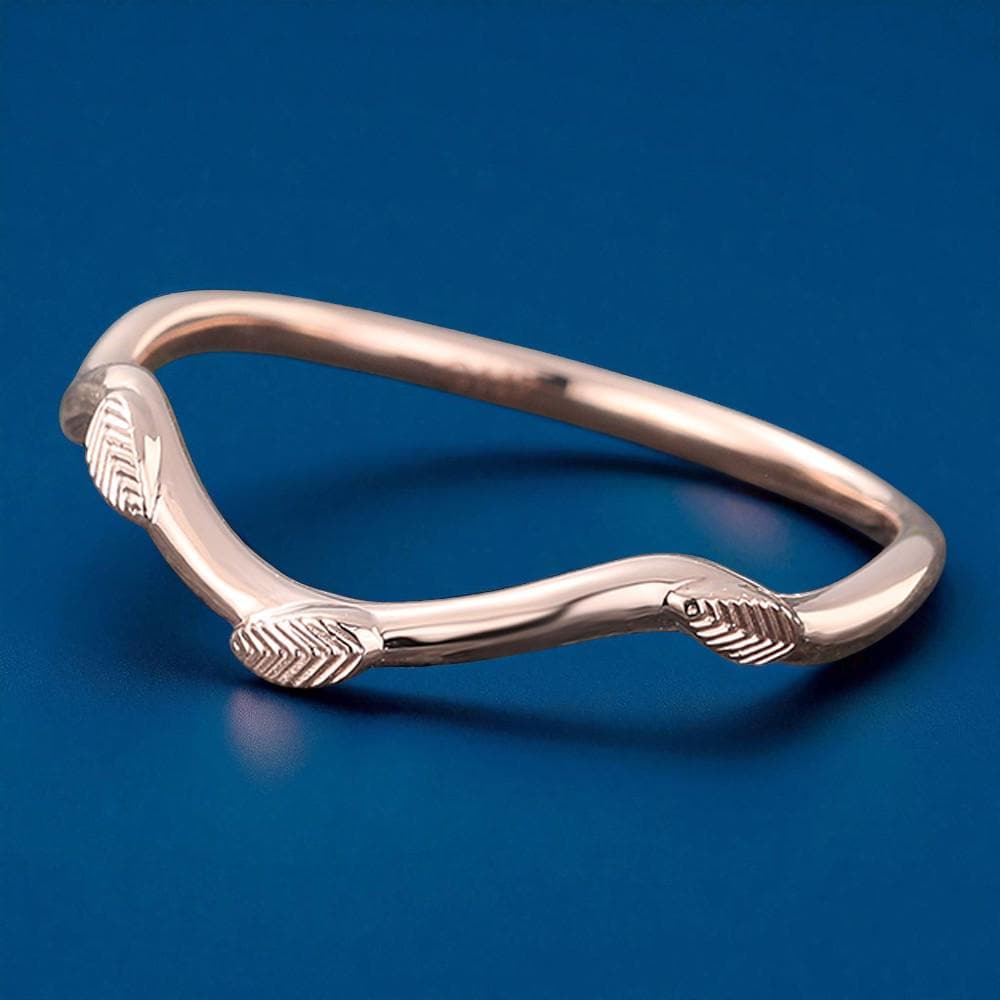 925 Silver  Leaf Band – Dainty Nature Inspired Stacking Chevron Wedding Ring