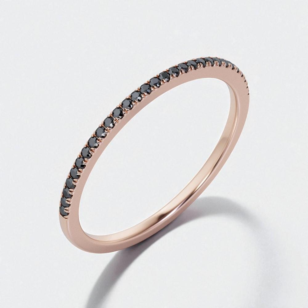 925 Silver Black Onyx Band – Dainty Stacking Minimalist Eternity Wedding Ring
