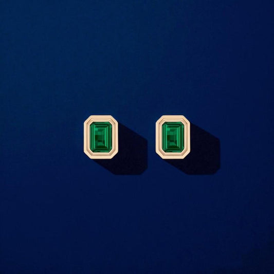 925 Silver Emerald Cut CZ Stud Earrings – Dainty Minimalist Green Stone Jewelry Gift