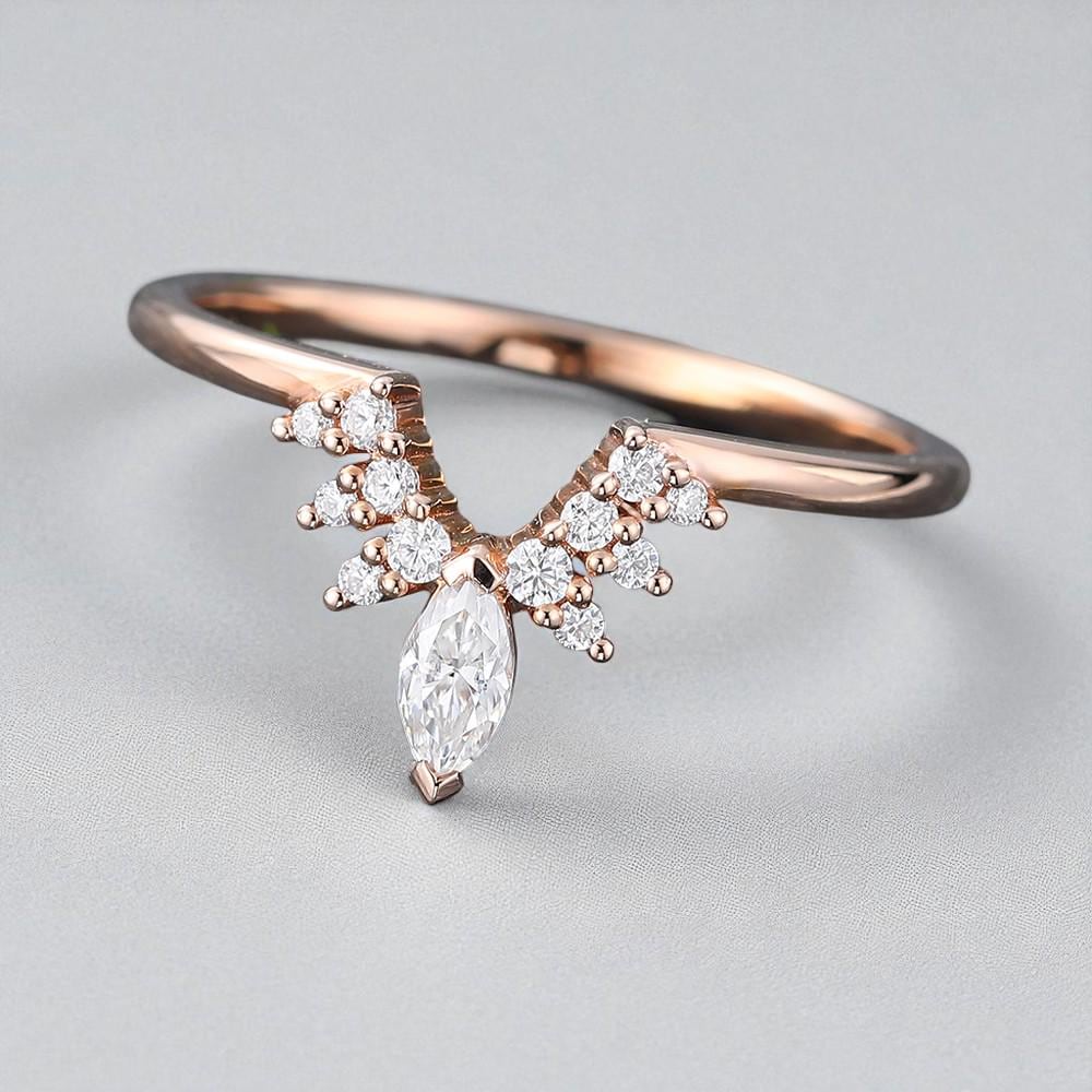 925 Silver  Marquise CZ Chevron Ring – Dainty V Shaped Stacking Wedding Anniversary Band