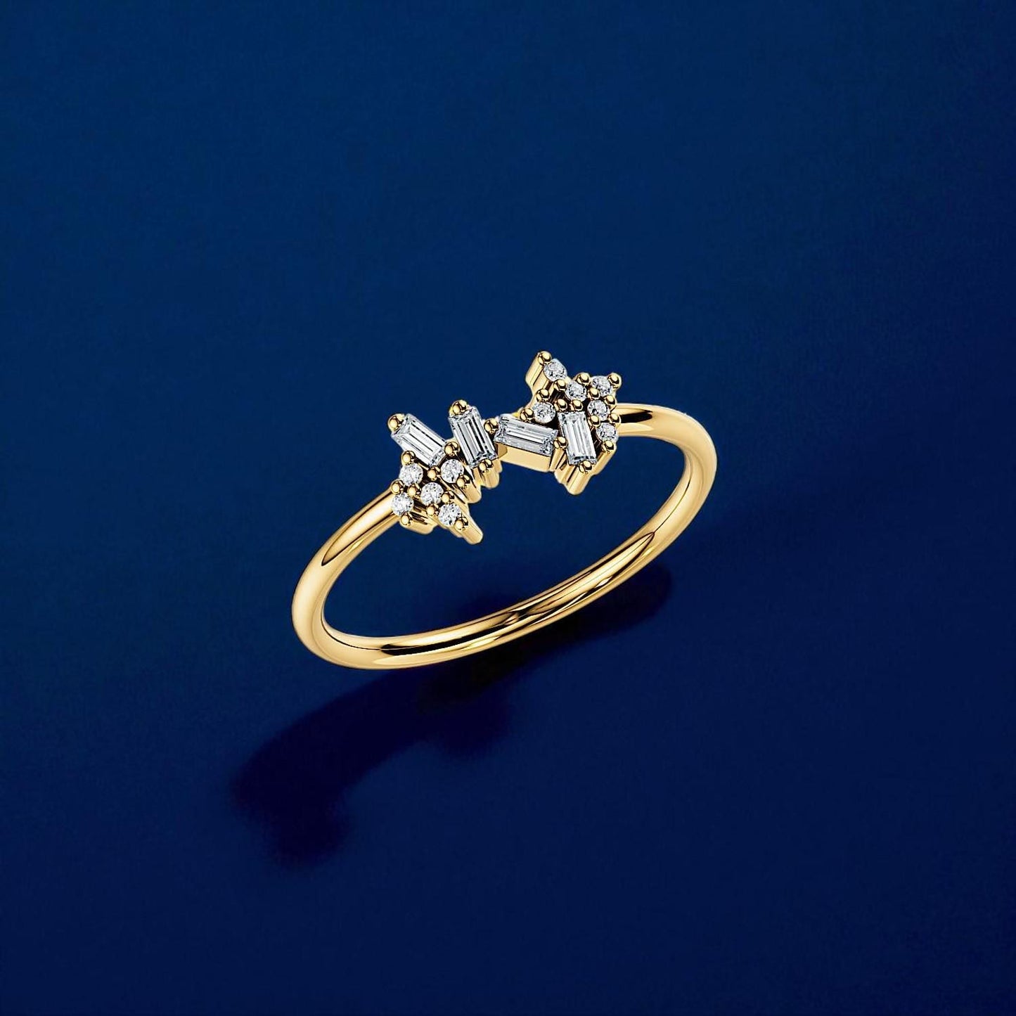Gold Plated Sterling Silver CZ Cluster Ring, Open Band Stacking Jewelry