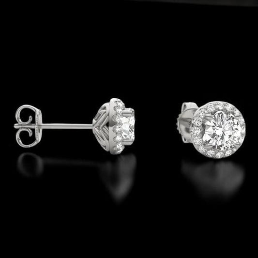 Sterling Silver Halo CZ Stud Earrings, Bridal Jewelry