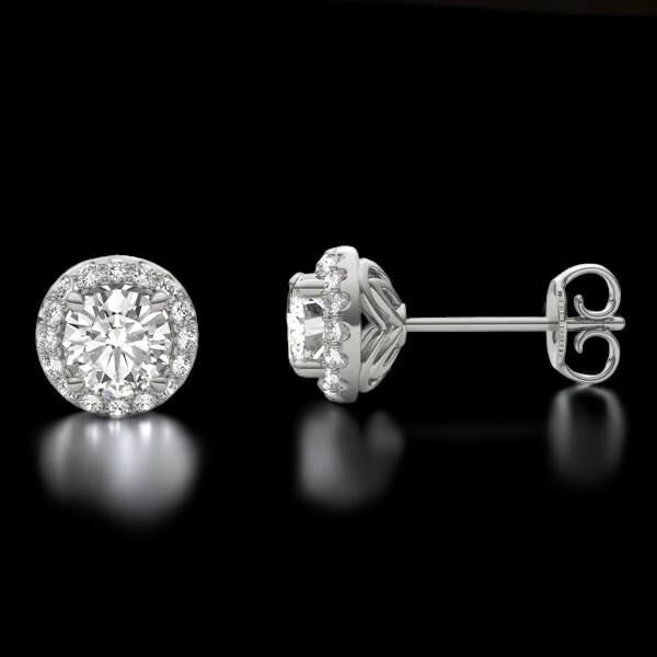 Sterling Silver Halo CZ Stud Earrings, Bridal Jewelry