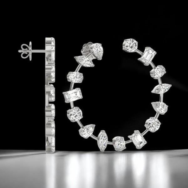 925 Silver CZ Hoop Earrings: Mixed Cut Bridal Statement Jewelry