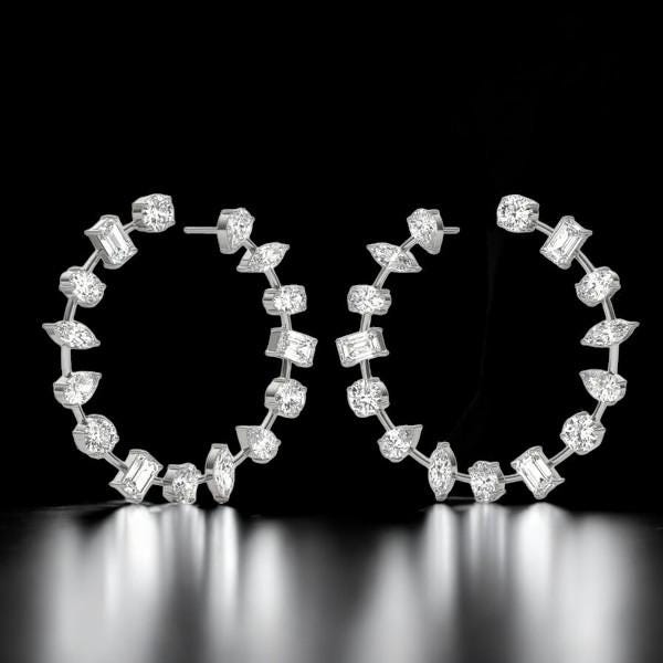 925 Silver CZ Hoop Earrings: Mixed Cut Bridal Statement Jewelry