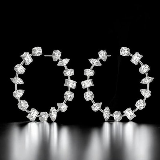 925 Silver CZ Hoop Earrings: Mixed Cut Bridal Statement Jewelry