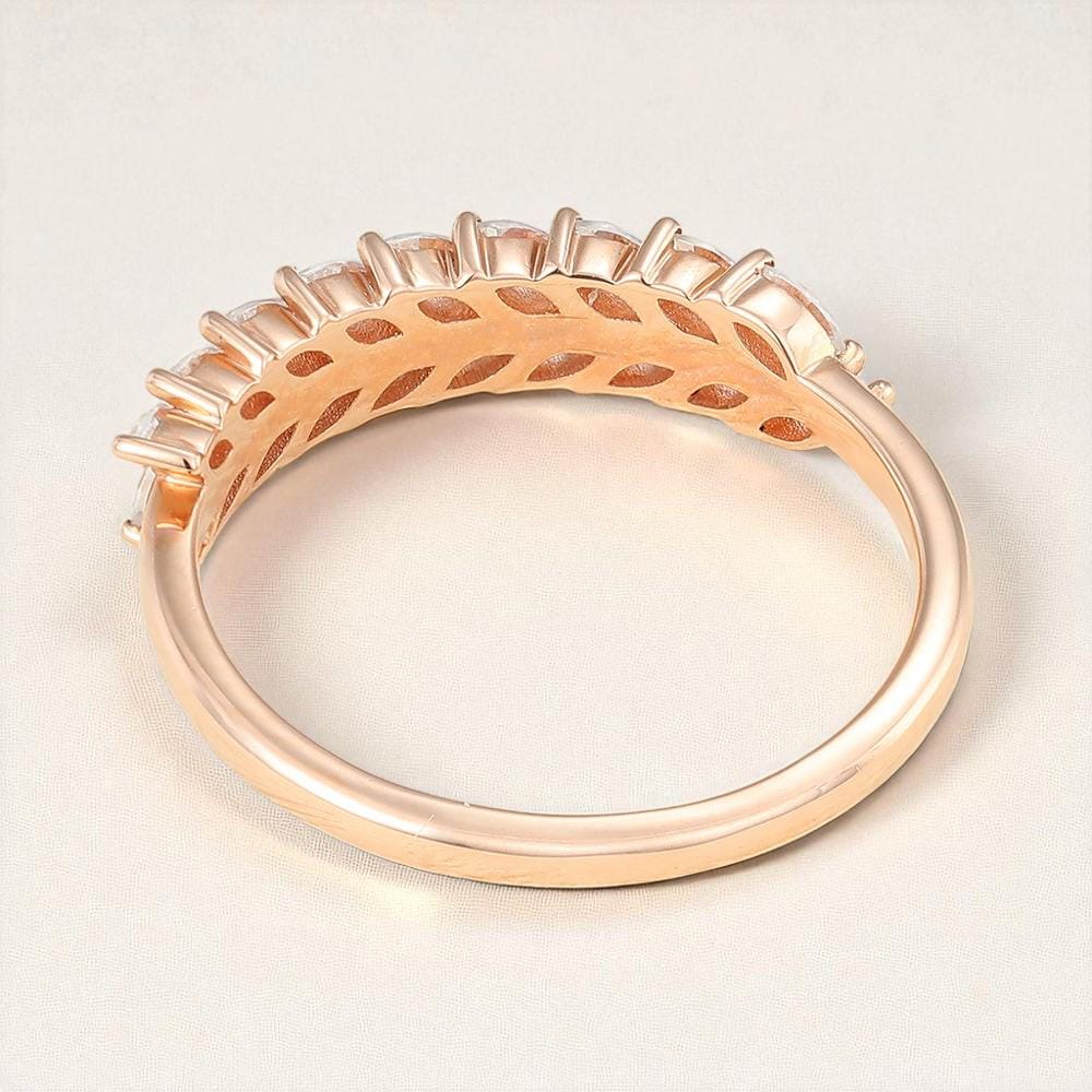 Rose Gold Sterling Silver CZ Leaf Ring - Stackable Band