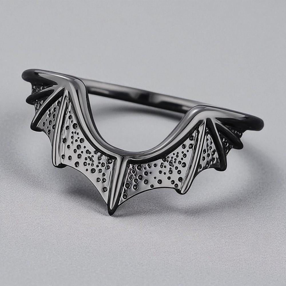 Black Gothic Bat Wing Ring: 925 Sterling Silver Cosplay Jewelry