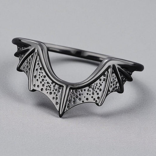 Black Gothic Bat Wing Ring: 925 Sterling Silver Cosplay Jewelry