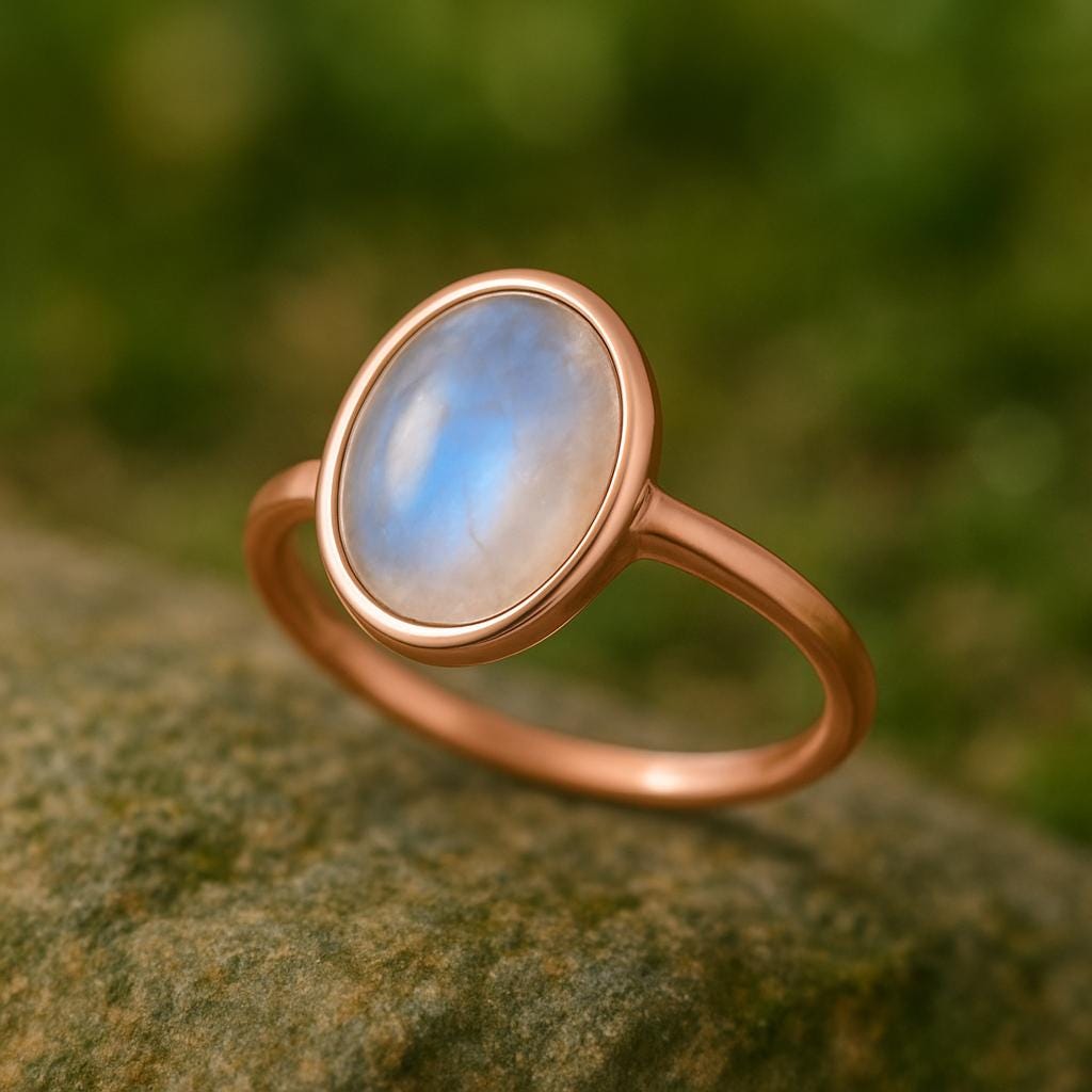 Sterling Silver Moonstone Ring: Oval Cabochon, June Birthstone