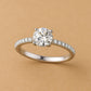 Sterling Silver Round Moissanite Engagement Ring, Pavé Bridal Band