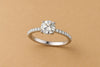 Sterling Silver Round Moissanite Engagement Ring, Pavé Bridal Band