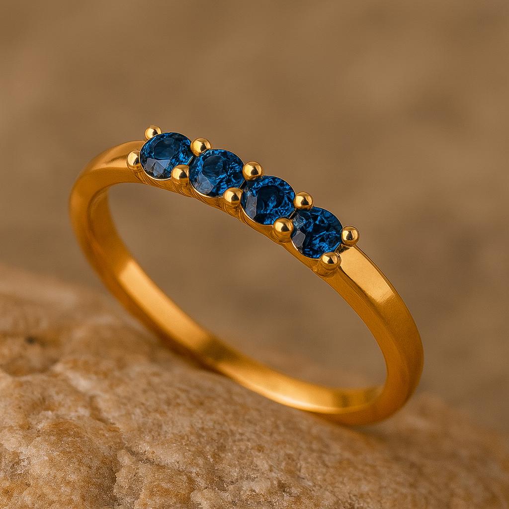 Sterling Silver London Blue Topaz Ring: Dainty Four Stone Band