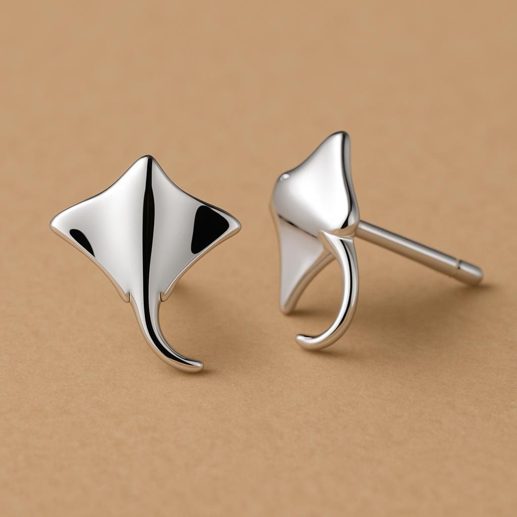 Sterling Silver Stingray Earrings: Minimalist Manta Ray Studs