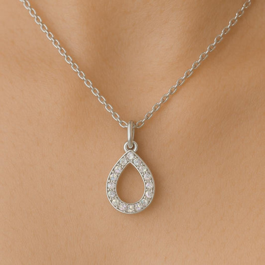 Sterling Silver Teardrop CZ Pendant Necklace: Halo Drop Jewelry