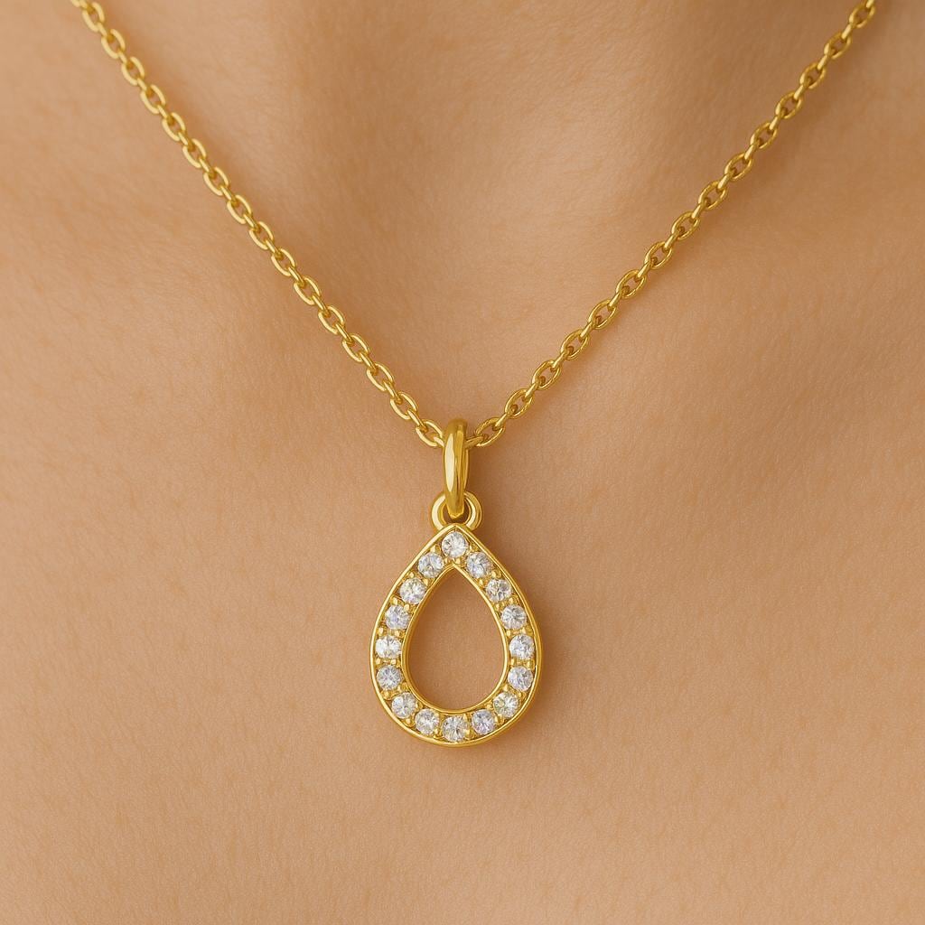 Sterling Silver Teardrop CZ Pendant Necklace: Halo Drop Jewelry