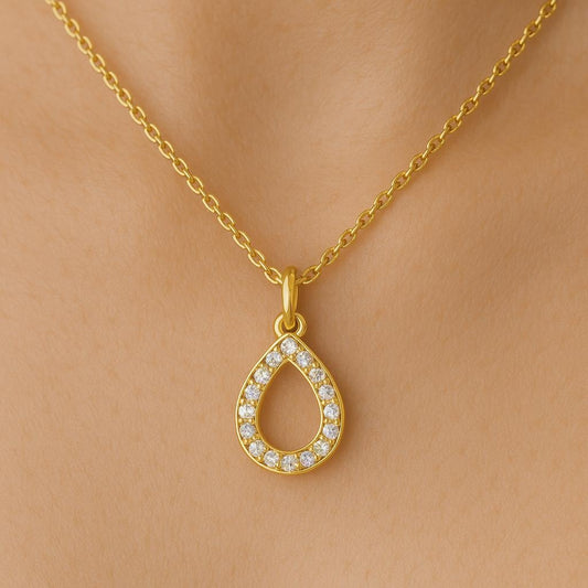 Sterling Silver Teardrop CZ Pendant Necklace: Halo Drop Jewelry