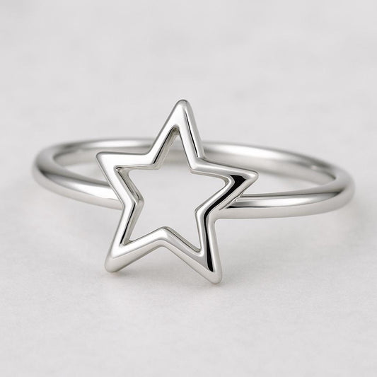 Sterling Silver Star Ring: Minimalist Open Star Band