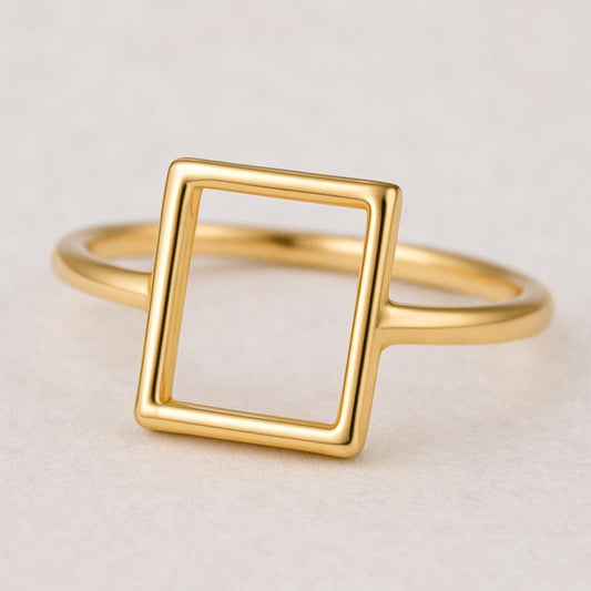 925 Sterling Silver Rectangle Outline Ring, Minimalist Geometric Band, Modern Simple Jewelry Gift