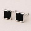 Sterling Silver Square Onyx Stud Earrings, Minimalist Bezel Set