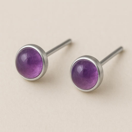 Sterling Silver Amethyst Stud Earrings: 7mm Purple Gemstone, February Birthstone