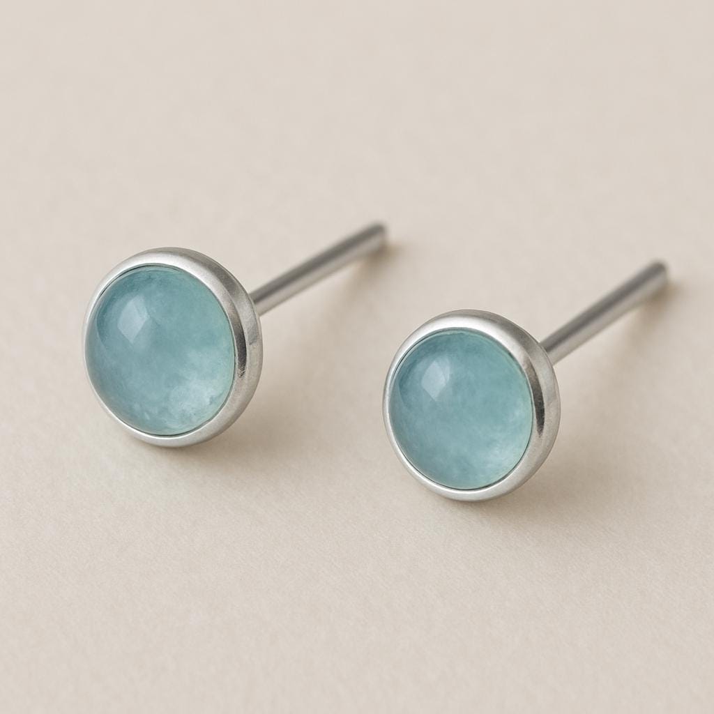 Aquamarine Sterling Silver Stud Earrings, Minimalist Bezel Set