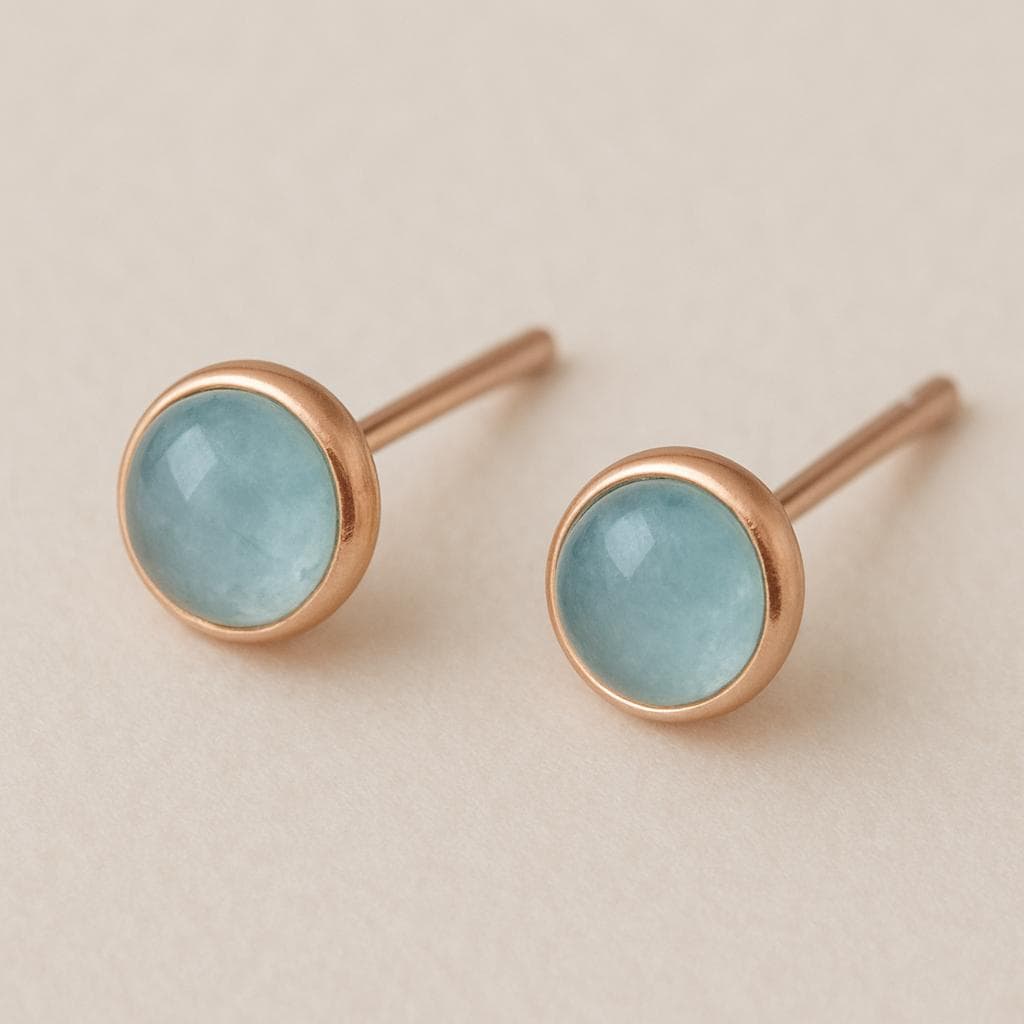 Aquamarine Sterling Silver Stud Earrings, Minimalist Bezel Set