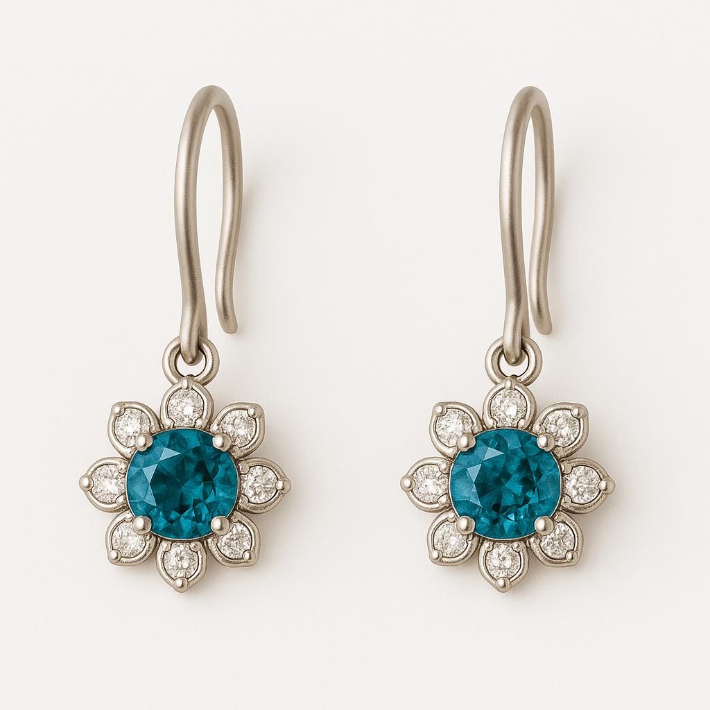 London Blue Topaz Flower Earrings: 925 Sterling Silver CZ Dangle