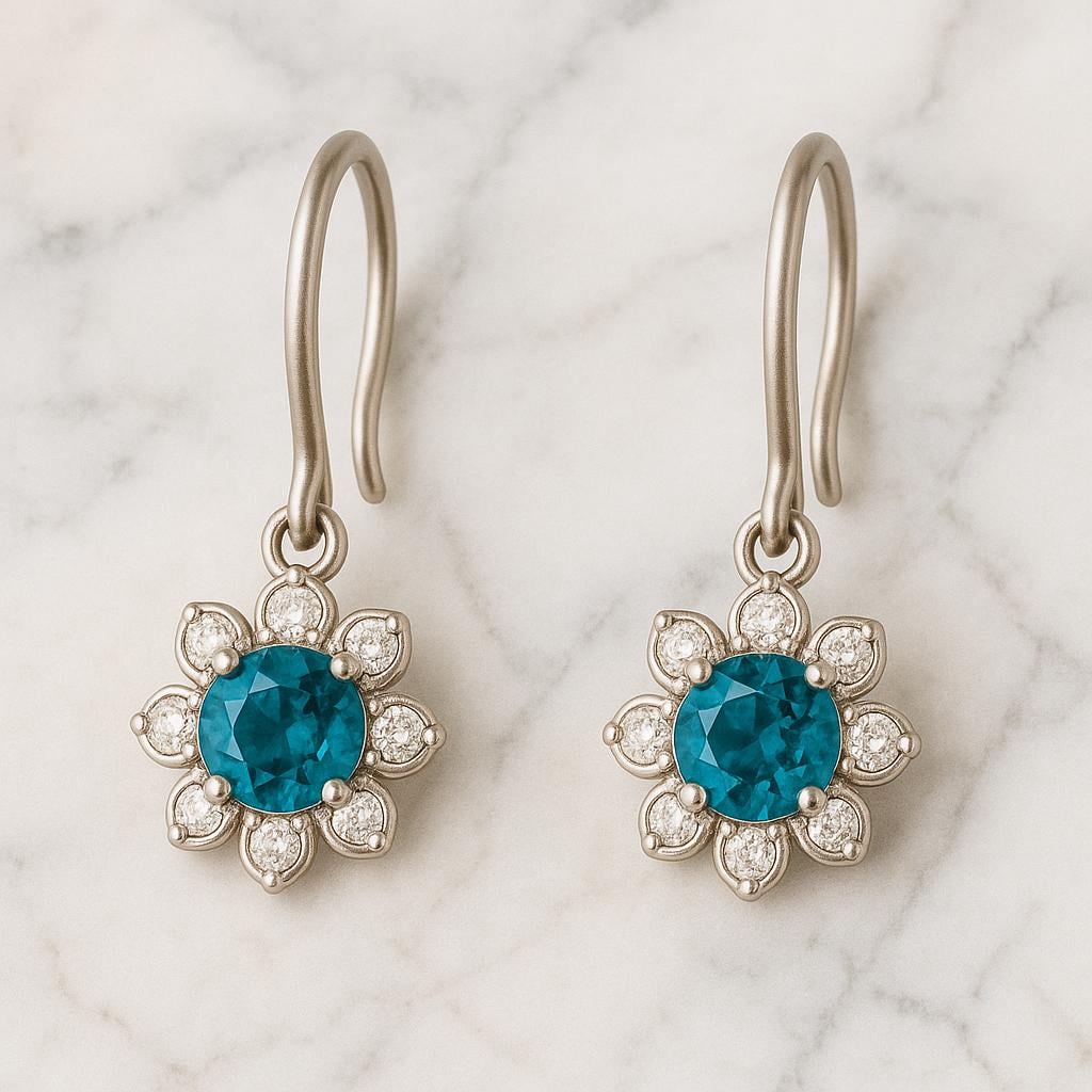 London Blue Topaz Flower Earrings: 925 Sterling Silver CZ Dangle