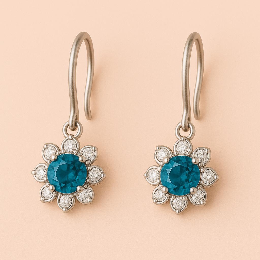 London Blue Topaz Flower Earrings: 925 Sterling Silver CZ Dangle