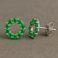 Emerald Green CZ Circle Stud Earrings: 925 Sterling Silver
