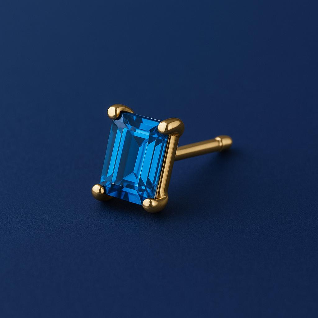 Emerald Cut London Topaz Stud Earrings: Sterling Silver December Birthstone
