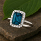 London Topaz Halo Ring: Emerald Cut, 925 Sterling Silver, Vintage Style