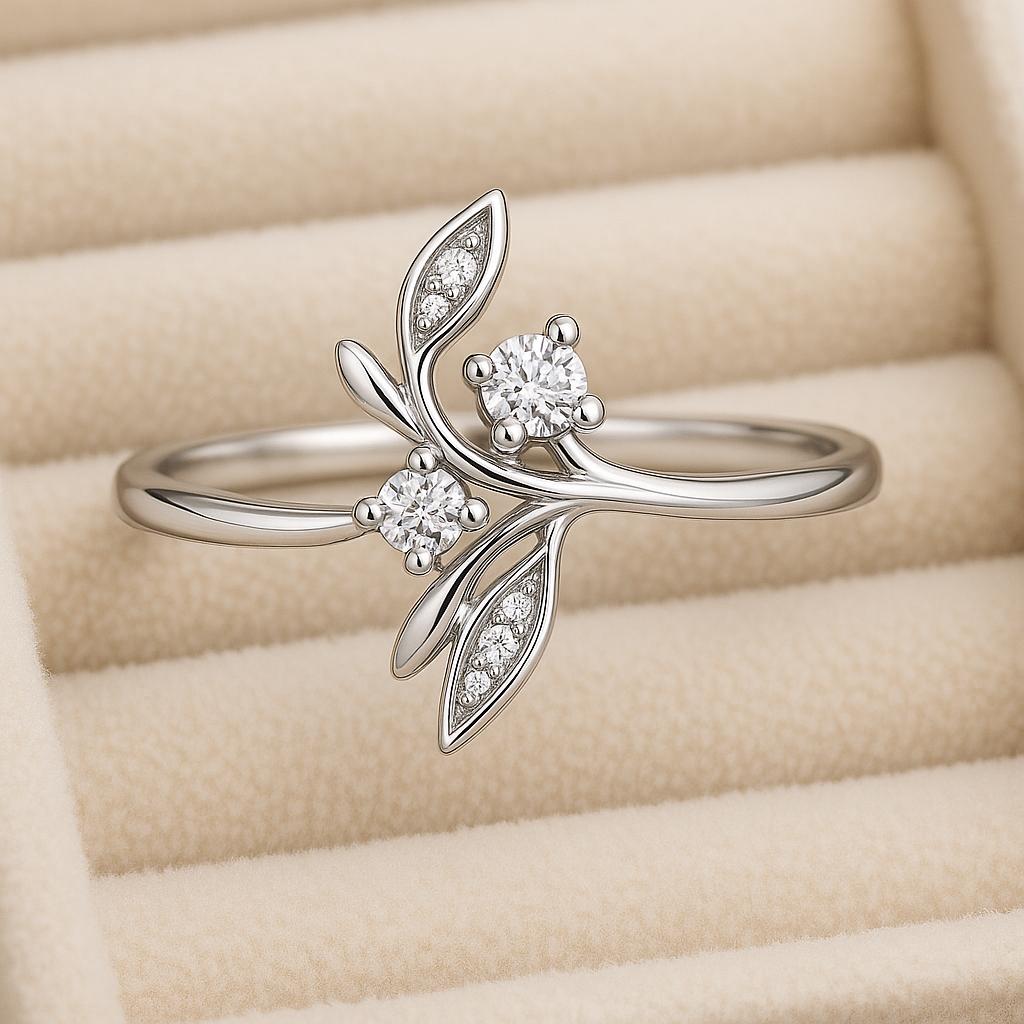 CZ Leaf Vine Ring: 925 Sterling Silver Floral Branch Ring