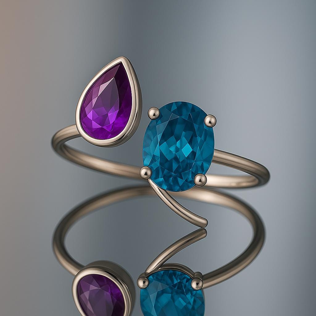 Sterling Silver Bypass Ring: Amethyst, London Topaz Two Stone Jewelry