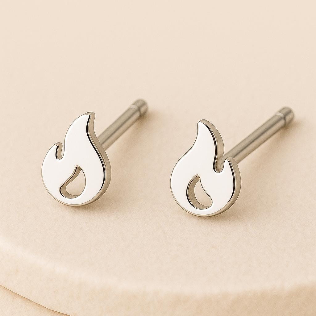 Sterling Silver Flame Stud Earrings: Minimalist Fire Jewelry