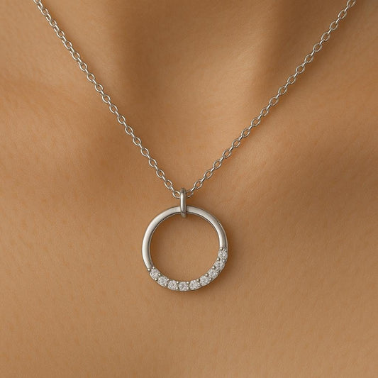 Circle Pendant Necklace Silver 925 • CZ Stone Eternity • Minimalist Round Jewelry Gift