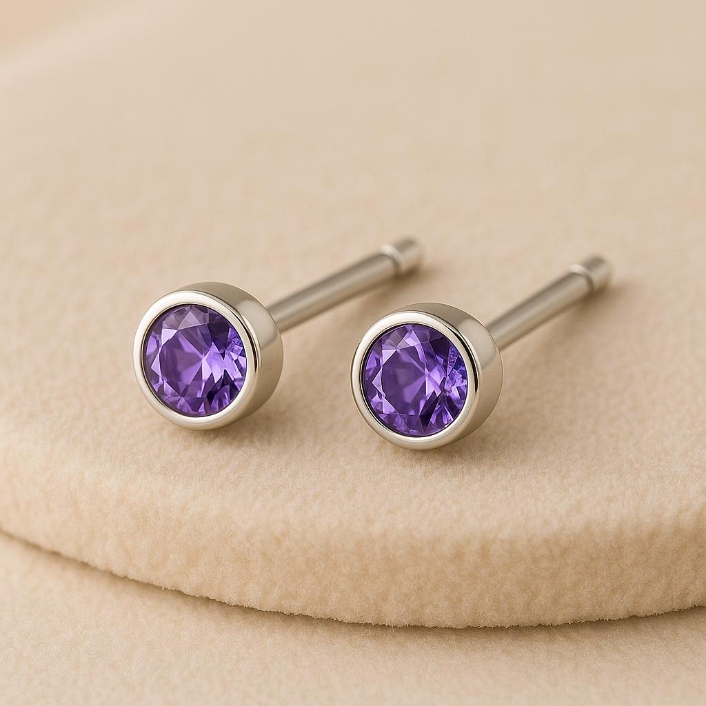Sterling Silver CZ Stud Earrings: Dainty Bezel Set Gemstone