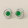 Sterling Silver Spiral Stud Earrings: Green CZ Minimalist Jewelry