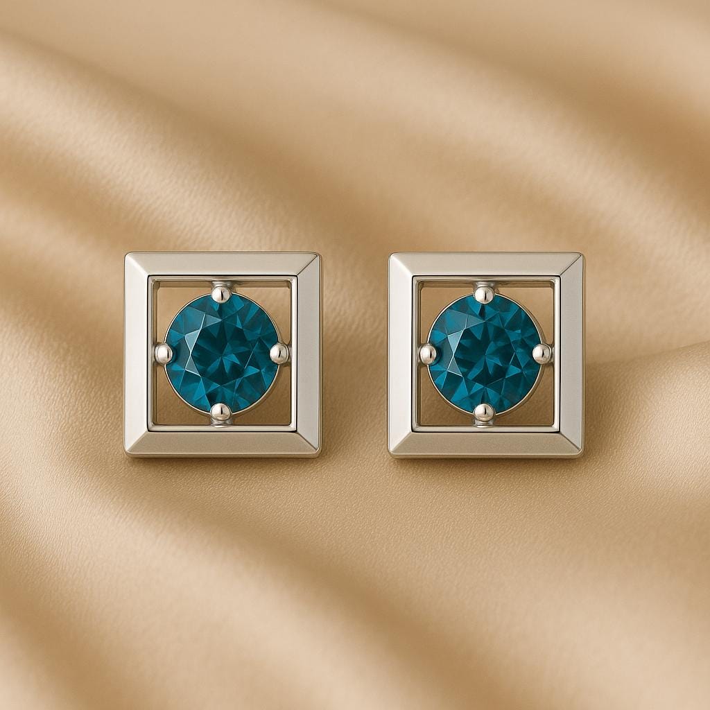 London Topaz CZ Sterling Silver Square Stud Earrings