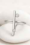 Sterling Silver Bar Ring | Minimalist CZ Geometric Adjustable Ring