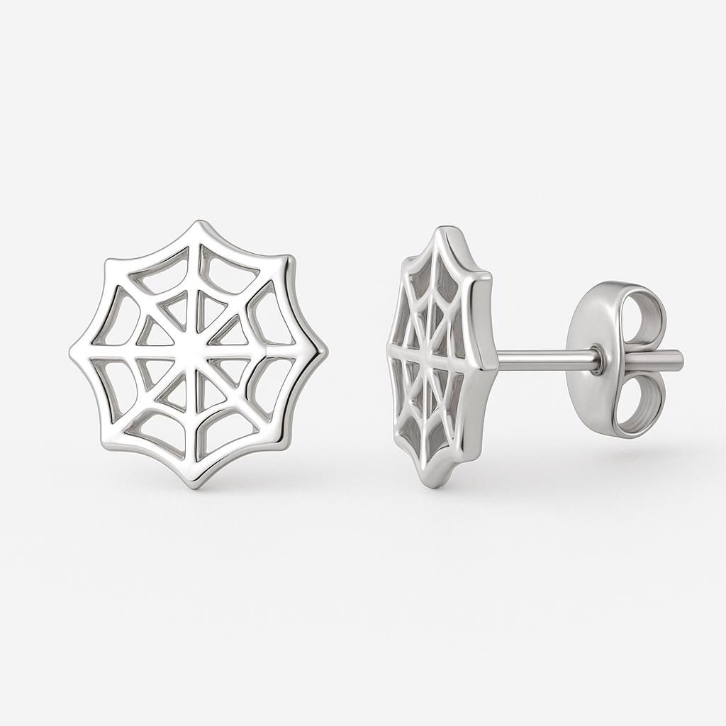 Sterling Silver Spider Web Stud Earrings | Minimalist Halloween Jewelry