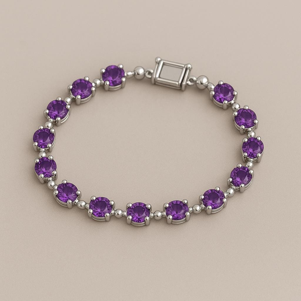 Amethyst Tennis Bracelet | Sterling Silver, February Birthstone