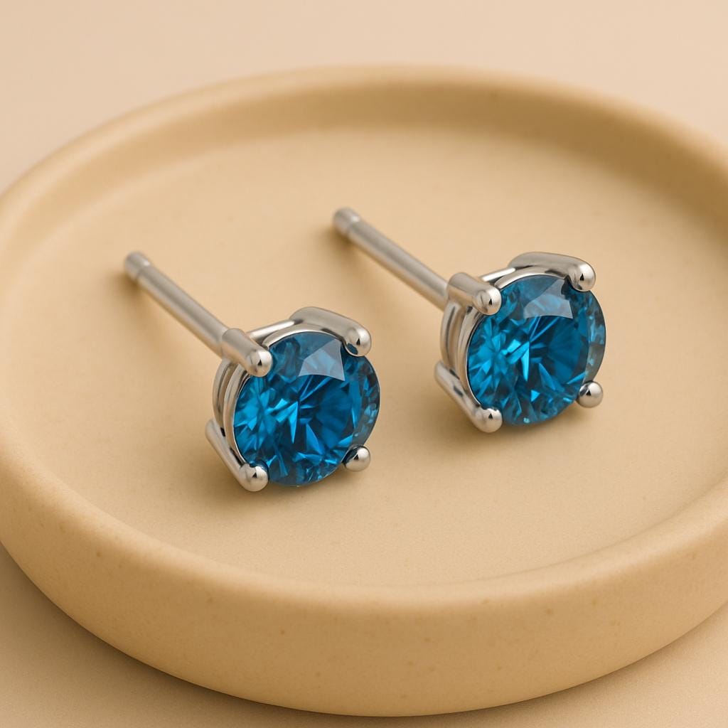 London Blue Topaz Stud Earrings | 925 Sterling Silver, 4mm