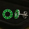 Emerald Green CZ Circle Stud Earrings: 925 Sterling Silver