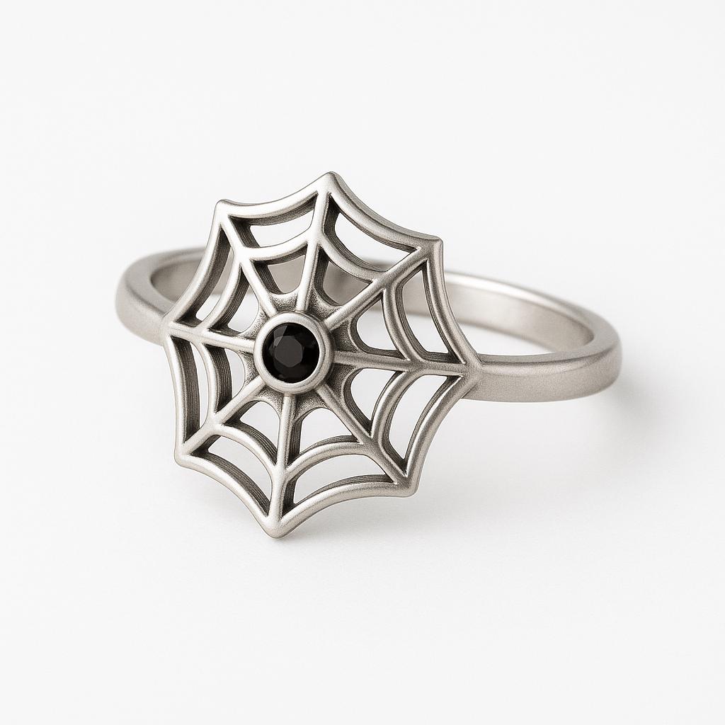 Sterling Silver Spider Web Ring: Gothic Black CZ Halloween Jewelry