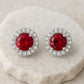 Ruby Red CZ Halo Stud Earrings | 925 Sterling Silver