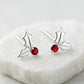 Sterling Silver Christmas Holly Earrings | Red Garnet Berry Studs